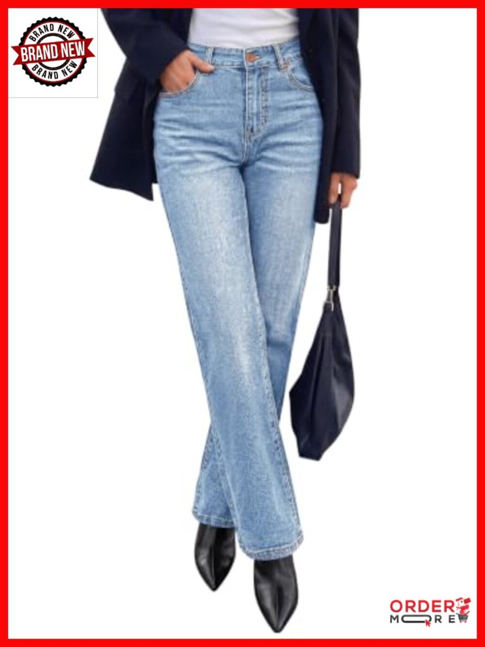 High Rise Straight Leg Stretch Denim Jeans
